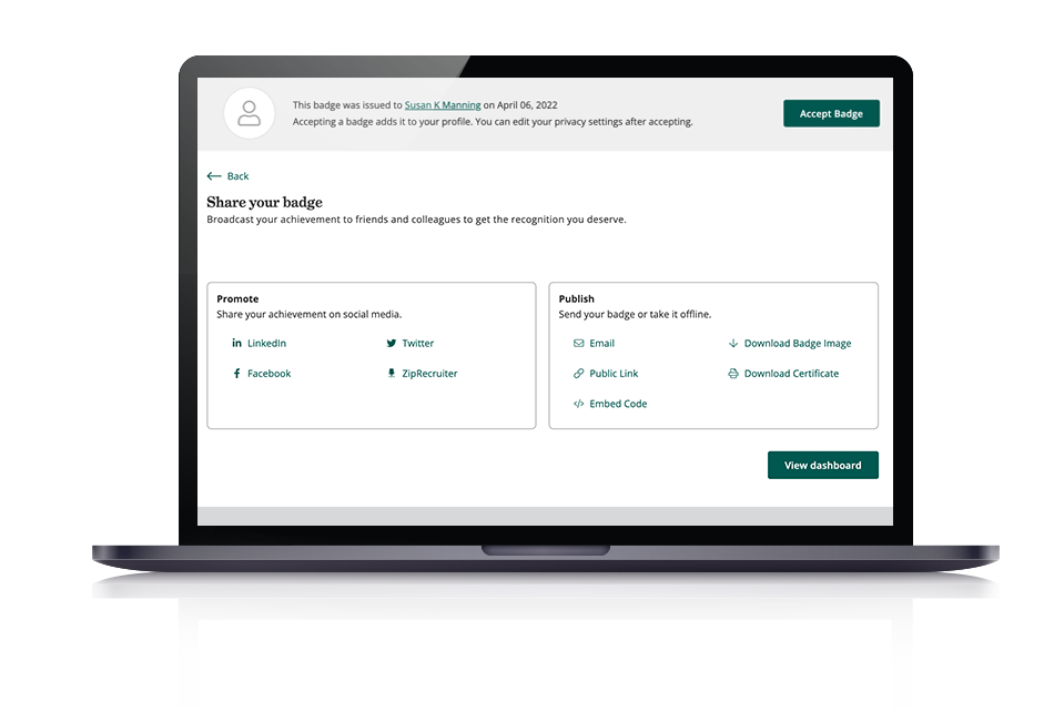 Credly site and where to retrieve your badge of completion